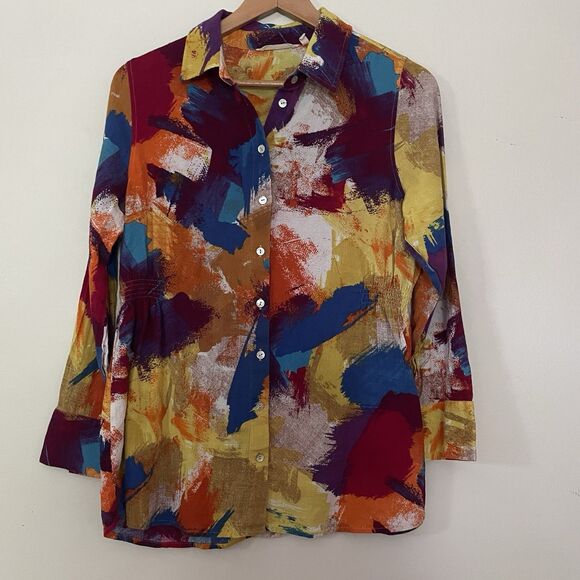 Soft Surroundings Painter's Palette Artsy Gauze Button Down Shirt MP Cinched - Picture 2 of 10